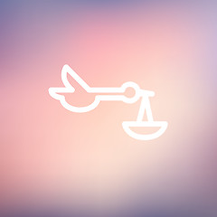 Image showing Baby basket and stork thin line icon