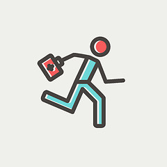 Image showing Paramedic running with first aid kit thin line icon