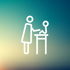 Image showing Mother taking care of her baby sitting on high chair thin line icon