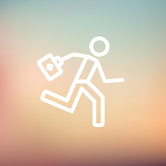 Image showing Paramedic running with first aid kit thin line icon