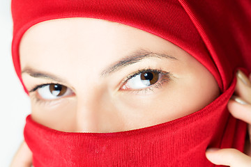 Image showing young woman  in red veil