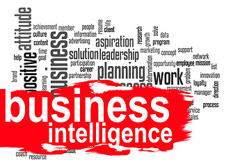 Image showing Business intelligence word cloud with red banner