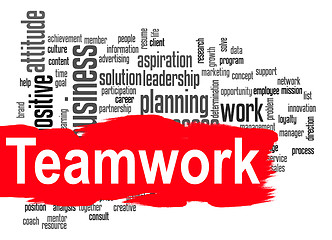 Image showing Teamwork word cloud with red banner