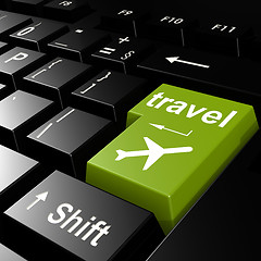 Image showing Travel with flight on green keyboard