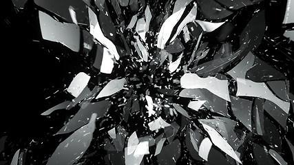 Image showing Broken pieces of glass on black with motion blur