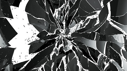 Image showing Pieces of splitted or cracked glass isolated on white