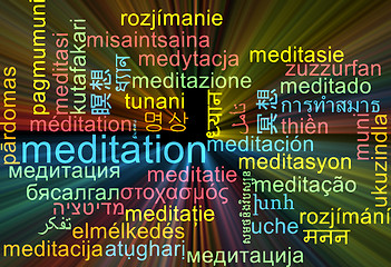 Image showing Meditation multilanguage wordcloud background concept glowing
