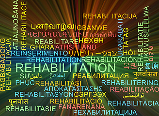 Image showing Rehabilitation multilanguage wordcloud background concept glowin