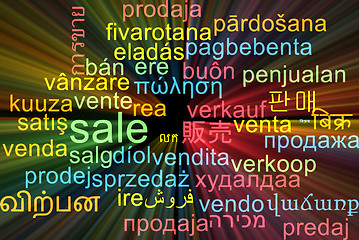 Image showing Sale multilanguage wordcloud background concept glowing