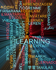 Image showing Learning multilanguage wordcloud background concept glowing