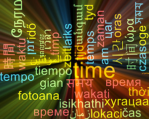 Image showing Time multilanguage wordcloud background concept glowing
