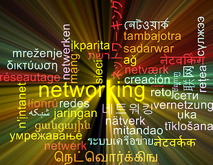 Image showing Networking multilanguage wordcloud background concept glowing