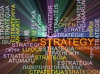 Image showing Strategy multilanguage wordcloud background concept glowing