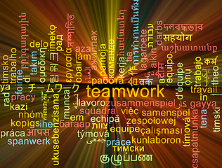 Image showing Teamwork multilanguage wordcloud background concept glowing