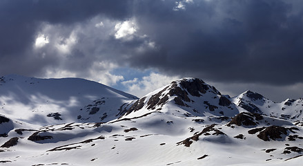 Image showing Panoramic view of snow mountains before storm