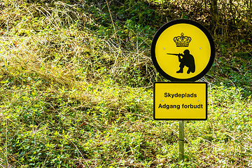 Image showing Shooting range sign in Denmark