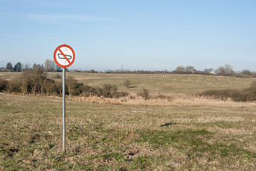 Image showing Forbidden tank sign on a field