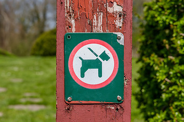 Image showing Sign with a dog in a leash