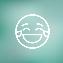 Image showing Laughing emoticon with tears of joy thin line icon