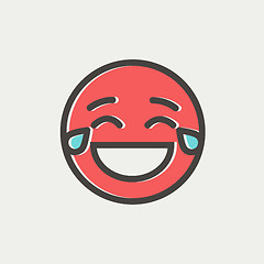 Image showing Laughing emoticon with tears of joy thin line icon