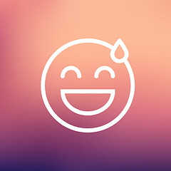 Image showing Happy sweat face thin line icon