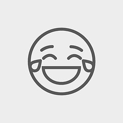 Image showing Laughing emoticon with tears of joy thin line icon