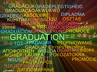 Image showing Graduation multilanguage wordcloud background concept glowing