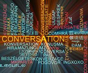 Image showing Conversation multilanguage wordcloud background concept glowing