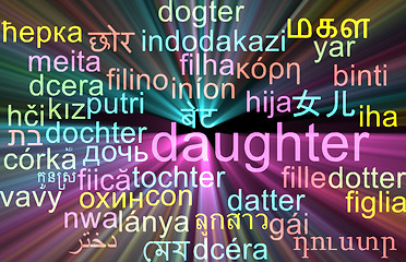 Image showing Daughter multilanguage wordcloud background concept glowing