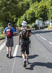 Image showing Spectators of Le Tour de France Walking to the Col du Tourmalet 