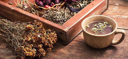 Image showing tea brewed with chamomile in ceramic mugs