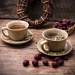 Image showing Two ceramic cups brewed tea 