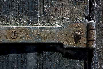 Image showing  old iron metal lock screw and wood 