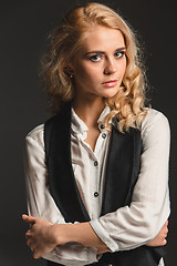 Image showing Beauty blond woman on a gray background