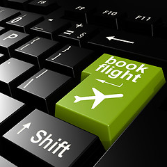 Image showing Book flight on green keyboard