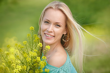 Image showing Beautiful woman over nature background