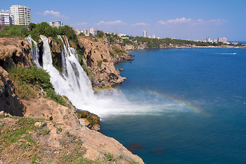 Image showing Wonderful rainbow on Duden river Waterfall  in Antalya, Turkey