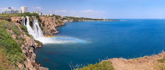 Image showing Wonderful rainbow on Duden river Waterfall  in Antalya, Turkey