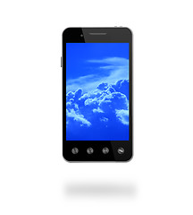 Image showing smart-phone with picture of blue clouds