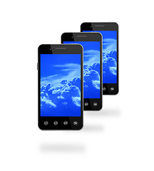 Image showing smart-phones with picture of blue clouds