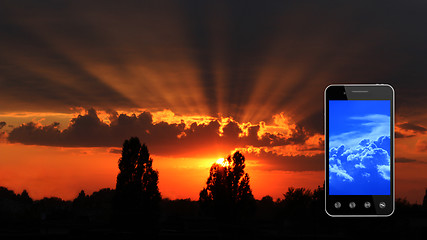 Image showing beautiful summer sunset with dark sky and sun