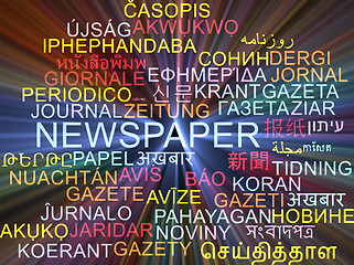 Image showing Newspaper multilanguage wordcloud background concept glowing