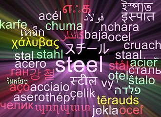 Image showing Steel multilanguage wordcloud background concept glowing