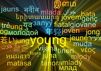 Image showing Young multilanguage wordcloud background concept glowing