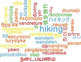 Image showing Hiking multilanguage wordcloud background concept