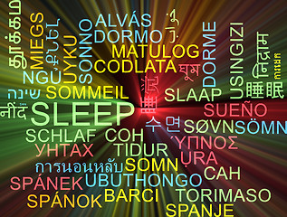 Image showing Sleep multilanguage wordcloud background concept glowing