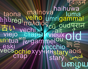 Image showing Old multilanguage wordcloud background concept glowing
