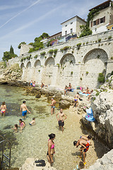 Image showing People on city beach in Rovinj