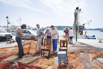 Image showing Fishermen with driftnet in Rovinj 