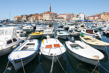 Image showing Large group of boats moored in Rovinj